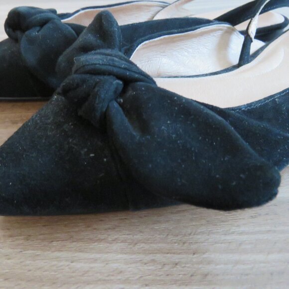 J. JILL Camille Slingback Bow Flats Shoes in Black Suede Leather - Size US 8.5 - Picture 4 of 11